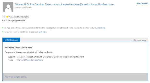 App displays the following information